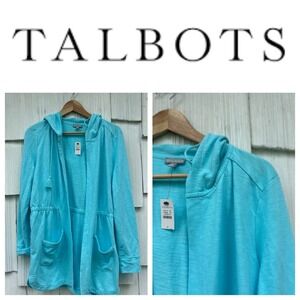 NWT Tablots Hooded Knit Jersey Jacket Ruched Waist Slouch Pockets Blue‎ S